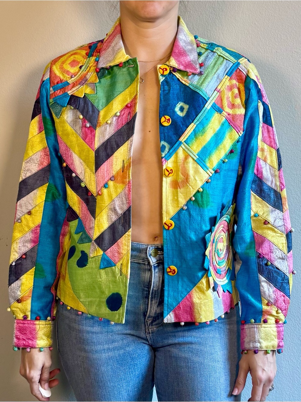 SANDY STARKMAN Vibrant Multicolor Patchwork Jacket